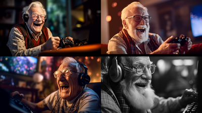 An Elder man playing Videogames Midjourney Prompt